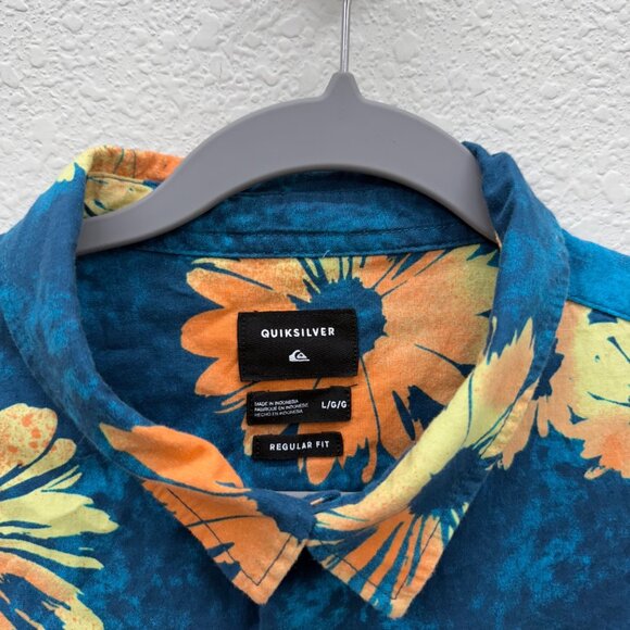 Quiksilver Daisy Spray Floral Short Sleeve Cotton Button Up Shirt Mens sz Large - Picture 2 of 9